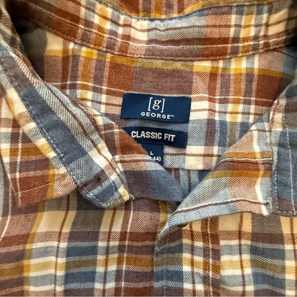 George Men's Casual Plaid Shirt in Blue and Brown size large - Picture 2 of 6